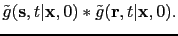 $\displaystyle \tilde{g}({\bf {s}},t\vert{\bf {x}},0) \ast \tilde{g}({\bf {r}},t\vert{\bf {x}},0).$