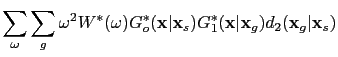 $\displaystyle \sum_{\omega}\sum_g \omega^2{W}^*(\omega){G}^*_o (\textbf{x}\vert...
...f{x}_s) {G}^*_1(\textbf{x}\vert\textbf{x}_g) d_2(\textbf{x}_g\vert\textbf{x}_s)$