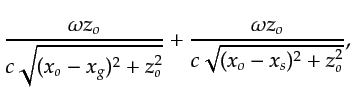 $\displaystyle \frac{\omega z_o}{c\sqrt{(x_o-x_g)^2+z_o^2}} +\frac{\omega z_o}{c\sqrt{(x_o-x_s)^2+z_o^2}},$